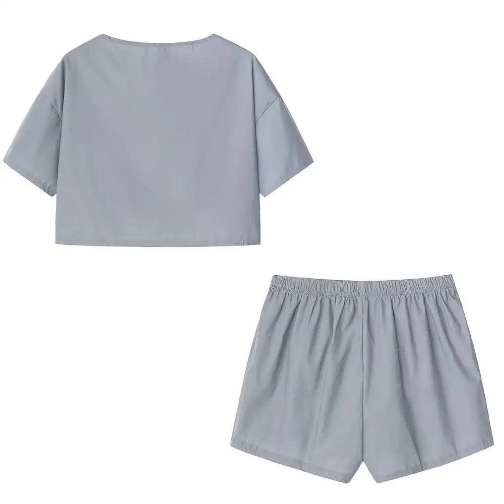 

Summer Women's Tracksuits 2 Piece Set Reflection Crop Top And Pants Fashion Female Loose Short Sleeve Jogger Pants Sets Femme