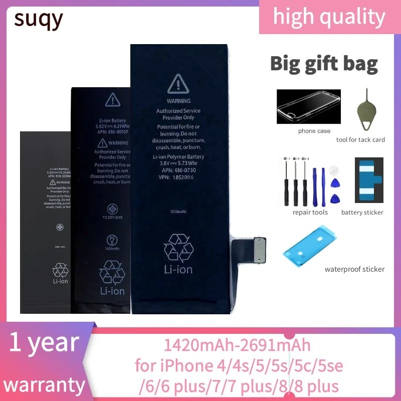 Аккумулятор Suqy для Apple Iphone 6 s 7 8 оригинальный аккумулятор 0 цикл 4 4s 5 5s 5c Se Plus