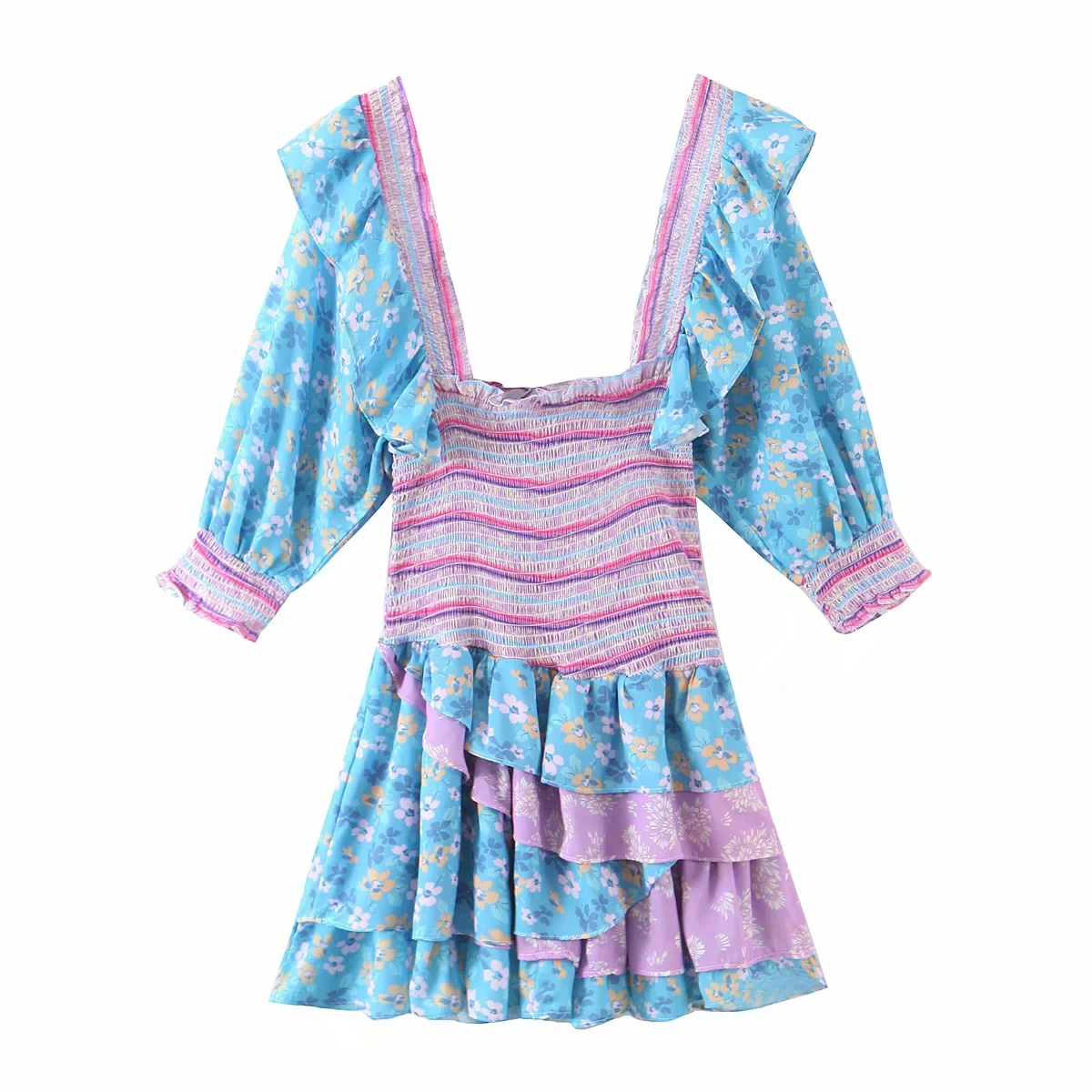 

Cute U Neck Half Sleeve Mini Plaid Dresses DLQZ280