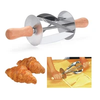 stainless steel rolling cutter for making croissant bread wheel dough pastry knife wooden handle baking kitchen knife dropship