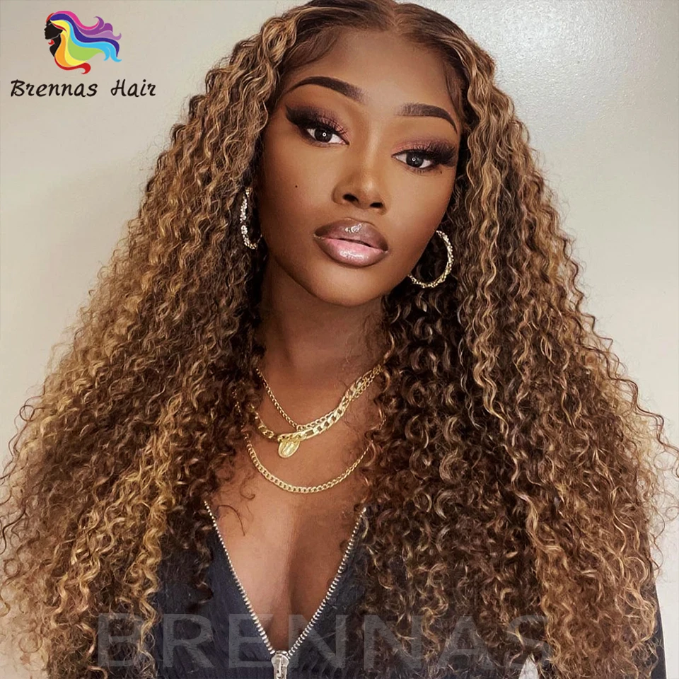 

Highlight Curly 13x4 Lace Front Human Hair Wigs 150% Density Brazilian Remy Hair Closure Wig With Baby Hair Preplucked For Women