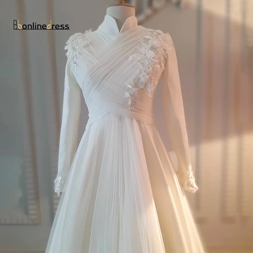 

Bbonlinedress Ivory Moroccan Evening Dress 2021 Appliques Long Evening Formal Dress Pleat Exquisite Caftan Muslim Party Dress