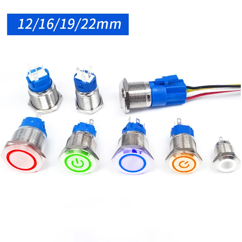 

12/16/19/22mm Metal Push Button Switch Momentary Latching Fixed Electric On Off Power Start Stop LED Light 3V 6V 12V 24V 220V
