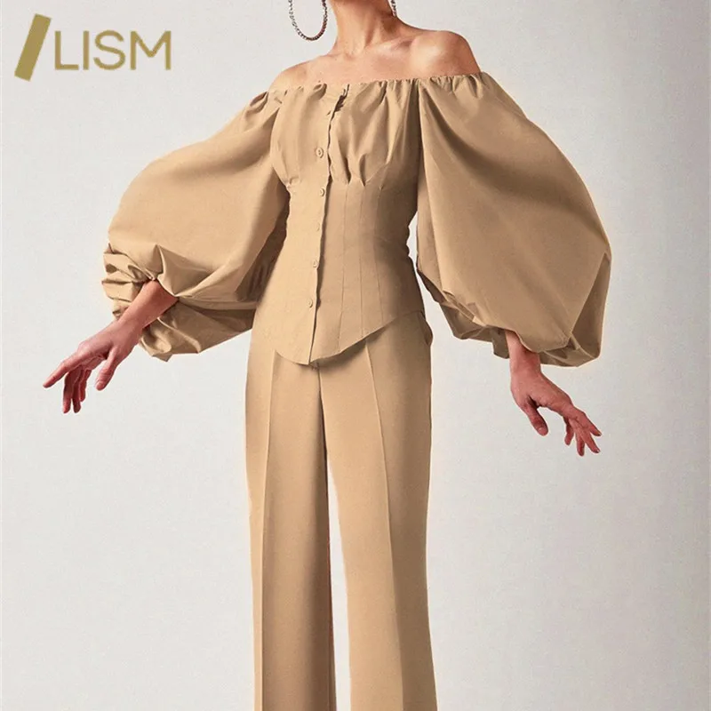 

Блузка LISM с воротником-лодочкой и рукавами-фонариками, Женская Повседневная рубашка из 100% хлопка, белая и черная, элегантная Офисная Женска...