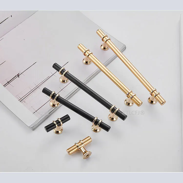 Фурнитура для шкафа Т образный стержень из цинкового сплава ручка черная золотая