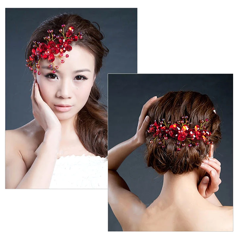 Модный Красный Кристалл бусины лентой Свадебные украшения для волос Средства по