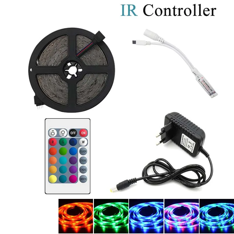 5M RGB-IR Controller RGB Светодиодная лента светильник SMD 2835 5 м Водонепроницаемая RGB лента 12В лента Диодная Светодиодная лента s светильник Гибкая полоса лампа ИК wifi контроллер - Испускаемый цвет: 5M RGB-IR Controller