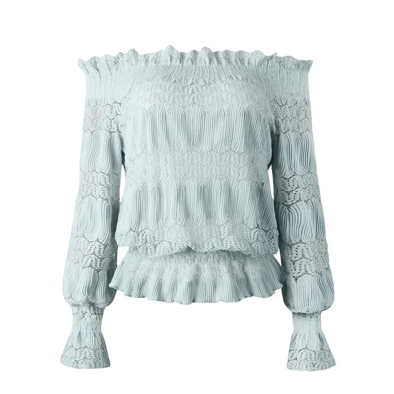 

Fashion Women Off Shoulder Blouse Shirts Tops 2020 Ladies Lace Long Sleeve Slash Neck Elegant Office Lady Blouse Blusas Clothes
