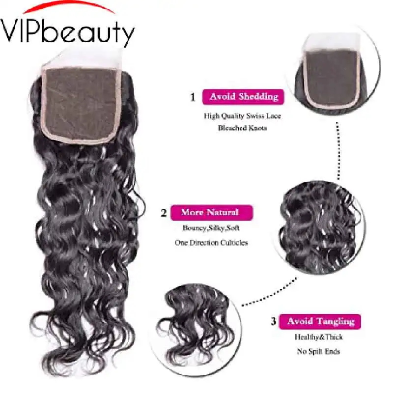 Water Wave Bundles With Closure 4×4 Curly Hair 3 4 Lace Remy Human | Шиньоны и парики