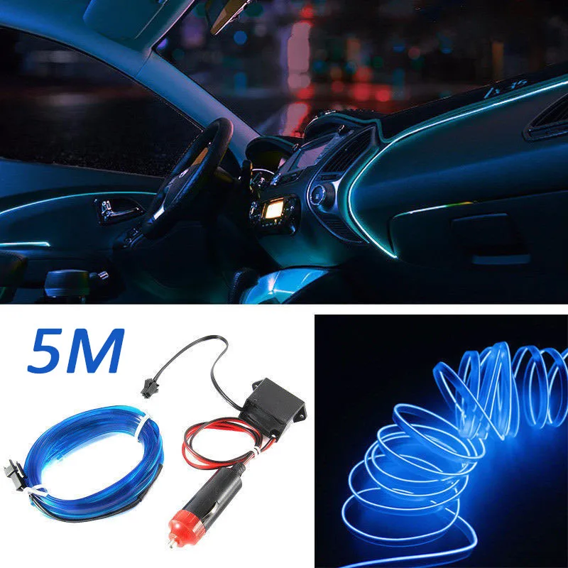 Неоновая полоса синий провод холодсветильник 5000 часов EL и адаптер 5 метров 12 В