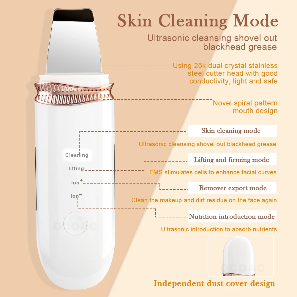 Goede Ultrasone Huid Scrubber Exfoliërende Ems Gezicht Peeling Lift Apparaat Mee-eter Verwijderen Facial Spatel Deep Pore Cleaner Skin Care