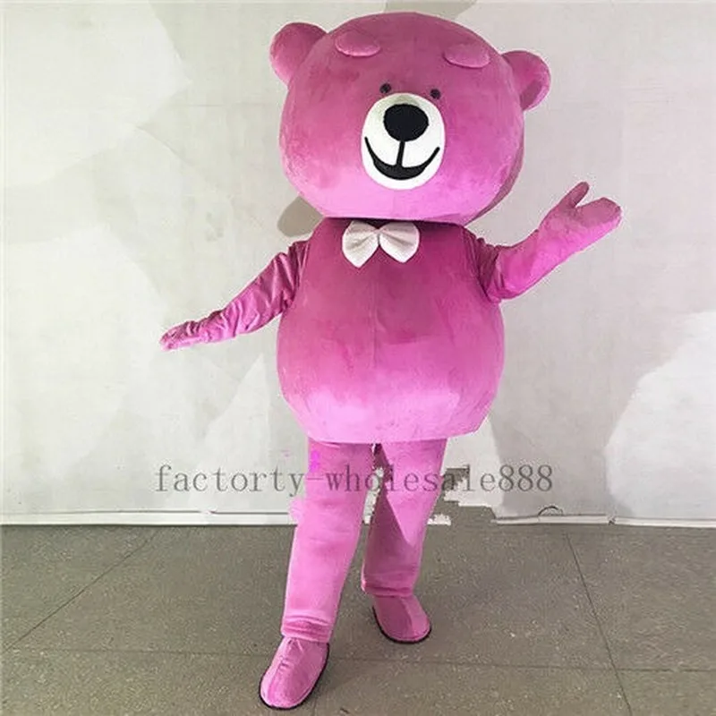 2019 розовый плюшевый мишка костюм талисман парад животное маскарадное платье для