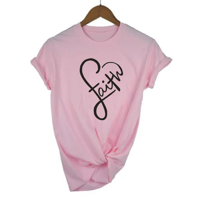 Футболка с принтом Faith женские топы повседневные Харадзюку хлопок коротким