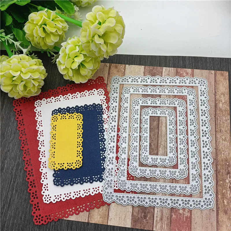 

Набор из 4 шт. кружевных прямоугольных рамок, металлические пресс-формы для скрапбукинга, «сделай сам», декоративный трафарет для фотоальбо...