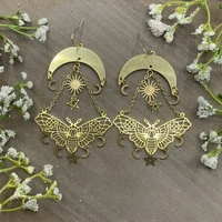 moth celestial earrings celestial earrings boho earrings sun moon earrings witchy gypsy earring