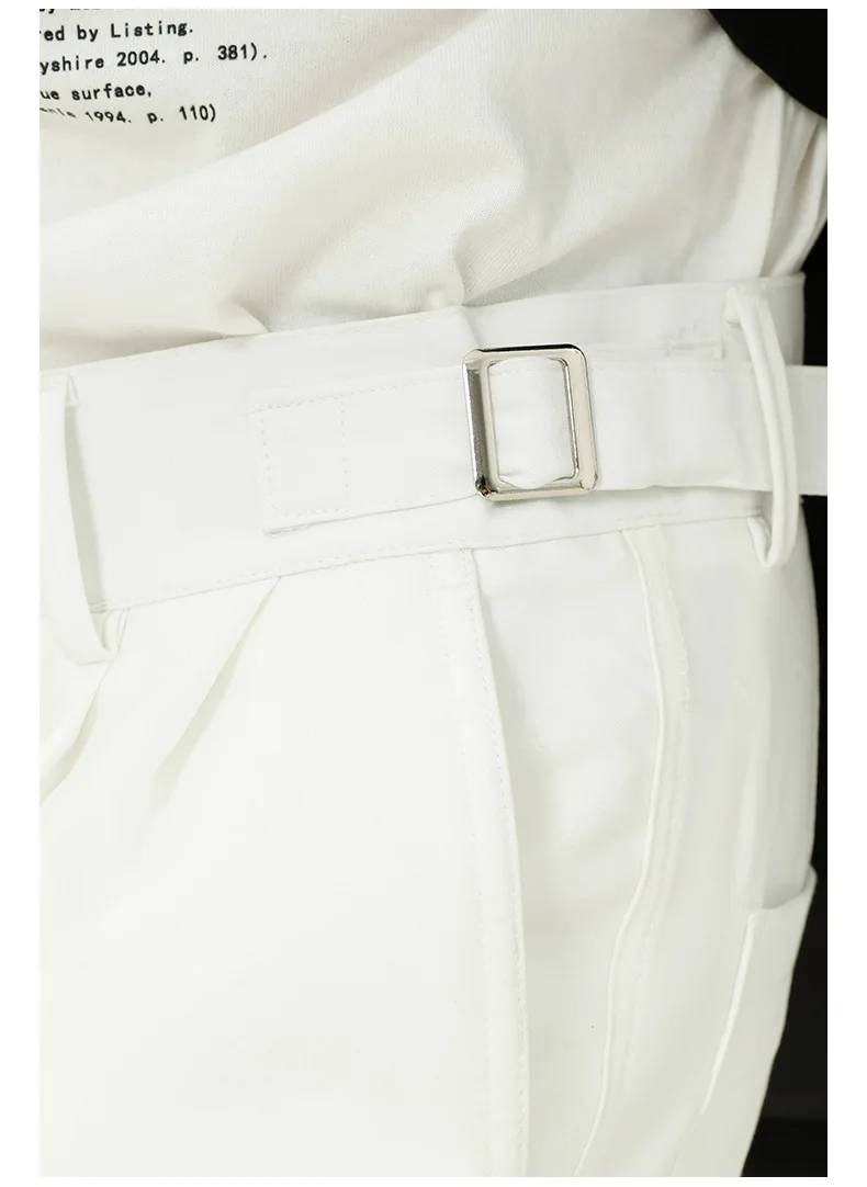 

Male Streetwear Fashion Vintage Hip Hop Trousers Men Double Buckle Adjustable Waist Casual Loose Straight Wide Leg Suit Pants