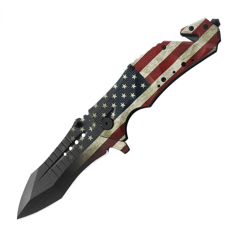 

22.7Cm Stainless Steel Folding Knife Outdoor Camping Self Defense Window Breaker And Rope Cutter Multifunctional Tactical Knife
