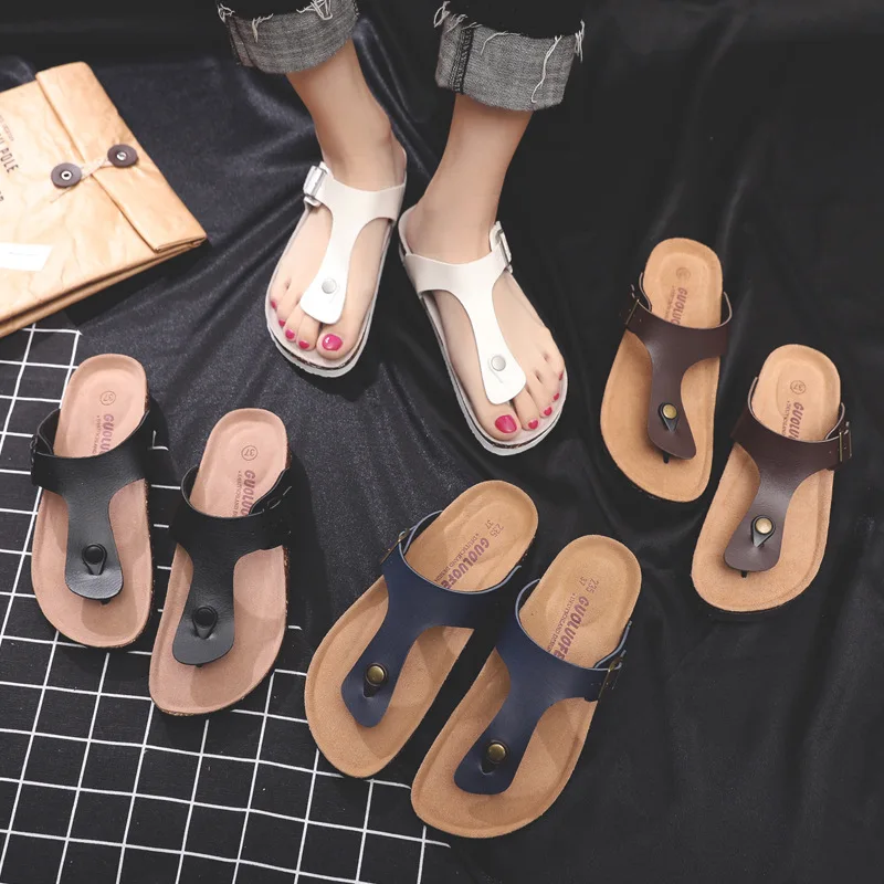 2021 New Men's PU Leather Mule Clogs Slippers High Quality Soft Cork Flip Flops Buckle Slides Footwear For Men Women Unisex | Обувь