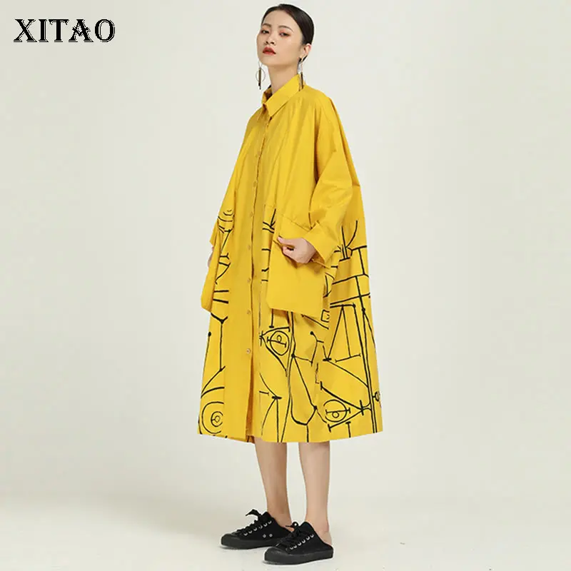 XITAO Tide размера плюс элегантное платье с принтом женская одежда мода 2020 новинка