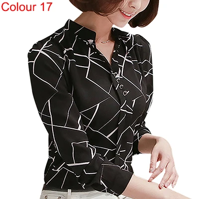 Женская шифоновая блузка, рубашка,, женская одежда, длинный рукав, Blusas, шифон, женские офисные блузки, с принтом, в полоску, в горошек, для девушек, OL, Топ - Цвет: Color 17
