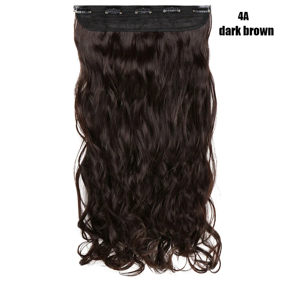 dark brown S-noilite 2" длинные вьющиеся волосы на клипсах в одном куске настоящие натуральные волнистые синтетические волосы на клипсах 5 клипсах для наращивания волос фиолетовый красный розовый - Цвет: dark brown
