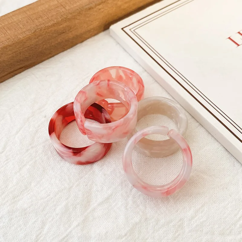 

New Candy Color Ring Set Female Fashion Personality Marble Texture Design Index Finger Ring Opening Adjustable Tail Ring OD1022