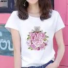 Женская футболка с цветочным принтом, летняя белая футболка с коротким рукавом, в стиле Харадзюку