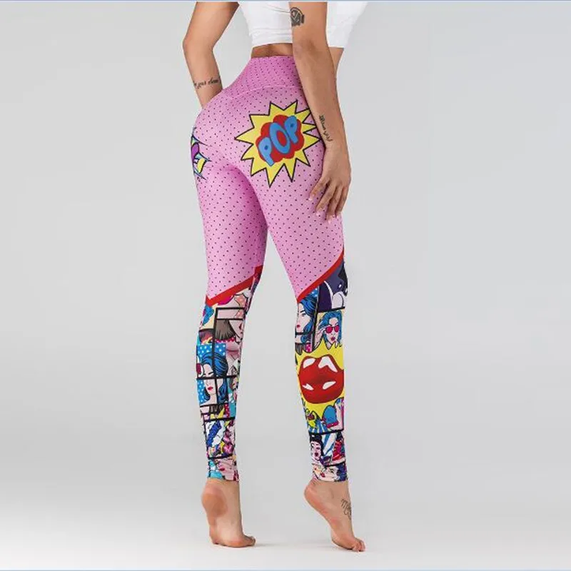Женские леггинсы с цифровым принтом высокая талия Мультяшные для тренировок пуш