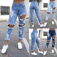 summer fashion ripped jeans for women high waist pants womens pocket draw back trousers slim straight jeans street personality