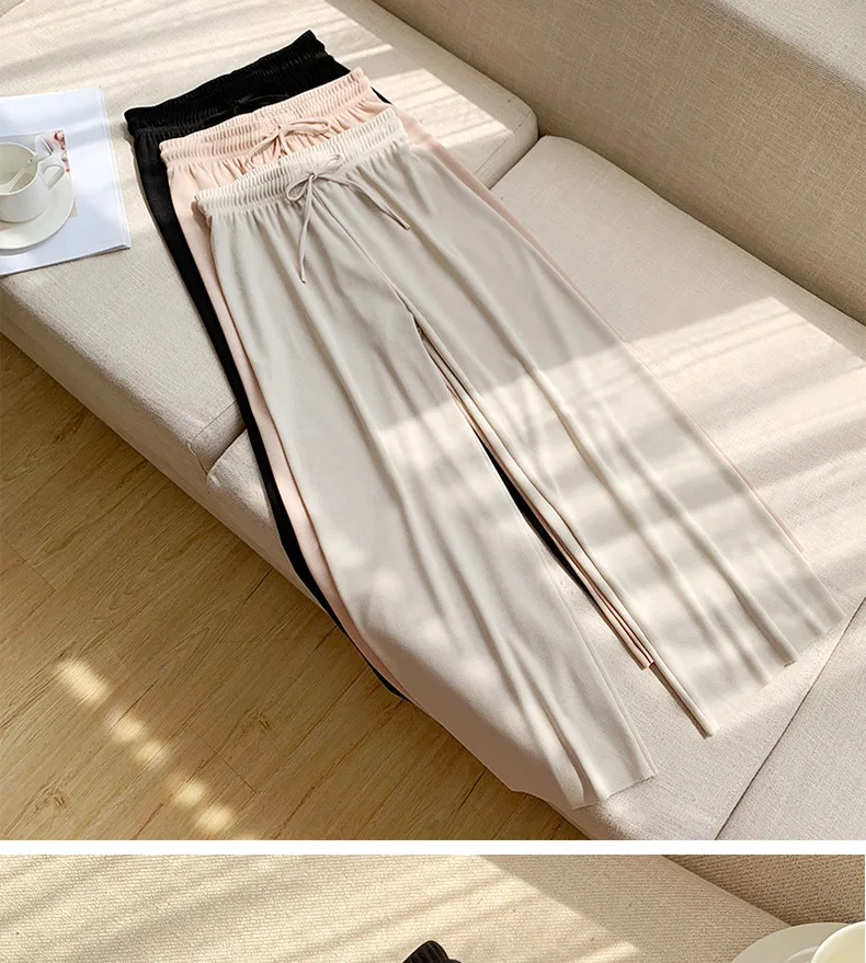 

Soft Comfort Women Pants 2020 New High Waist Casual Summer Slacks Pants Women Ice Silk Ankle-Length Long Trousers Female Slacks