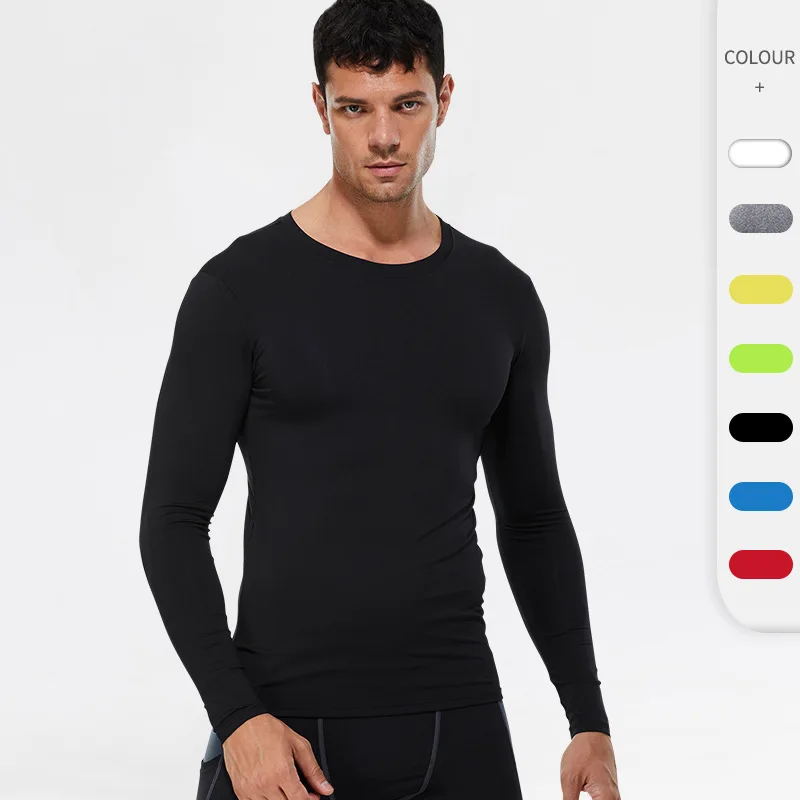 

WILK pure color man PRO fitness running tight t-shirts elastic sweat quick-drying long-sleeved shirt dress
