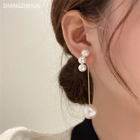 shangzhihua korean elegant pearl beads after hanging earrings for women ladies fashion sweet long tassel pendientes jewelry