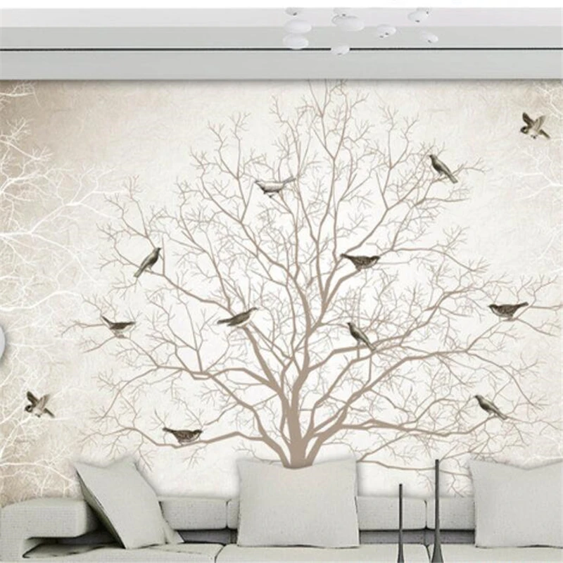 Фотообои для стен из бумаги 3 d обои на заказ ретро дерево птице Украшение картина