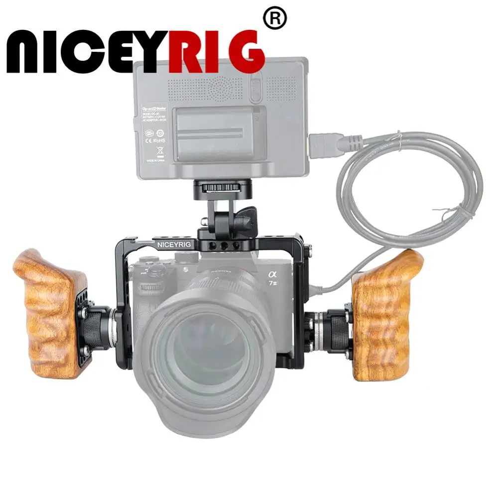 Клетка для камеры NICEYRIG с деревянной ручкой ручной зажим HDMI кабеля SONY A7RIII A7SII A7II