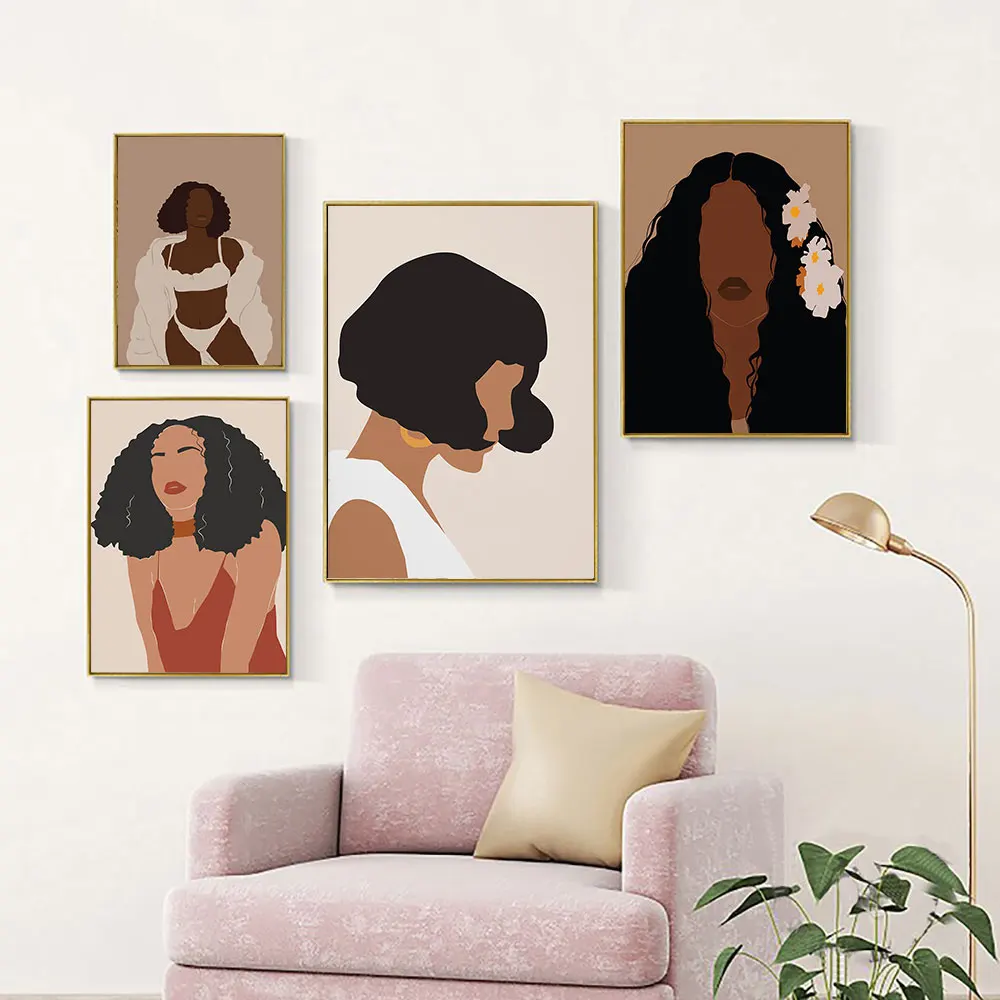 

Boho Women With Flower Poster Abstract Sexy Gilr Canvas Painting Nordic Art Print Modern Wall Picture For Living Room Home Decor