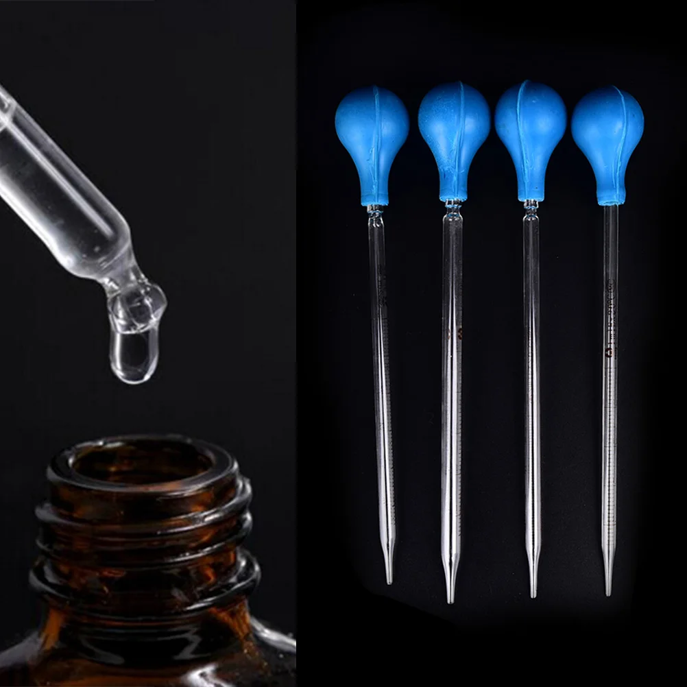 

1ml/ 2ml/ 3ml/ 5ml Rubber Head Glass Dropper Glass Pipette Lab Dropper Pipet With Scale Line Blue& Transparent