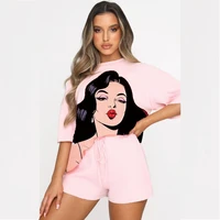 casual 2 piece set women tracksuit 2021 summer outfits loose top biker shorts sweat suits lounge wear two piece matching sets