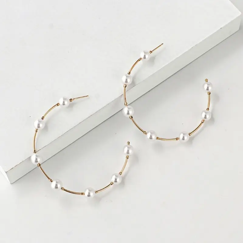 Элегантные белые большие жемчужные серьги кольца для женщин крупные модные