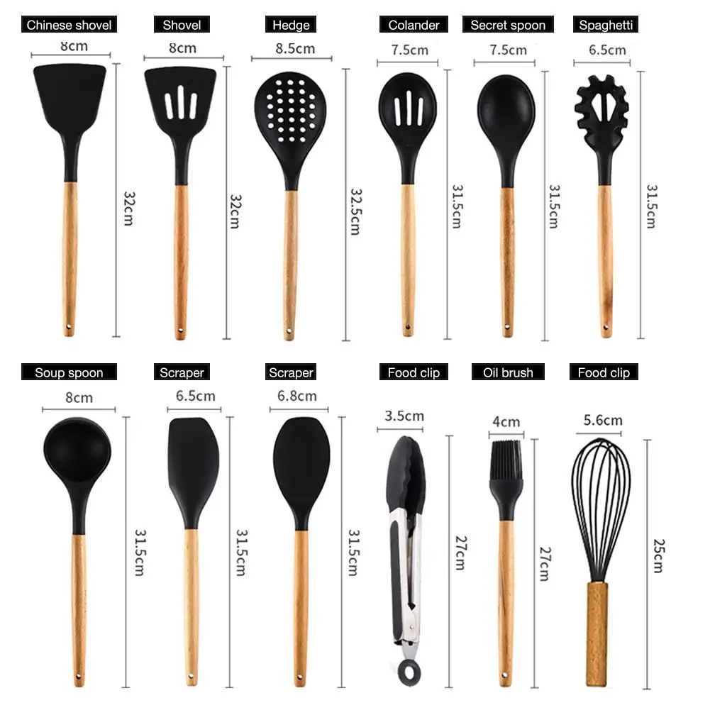 Два кольца в одном 12 шт./набор силиконовые Кухня набор посуды с деревянной ручкой