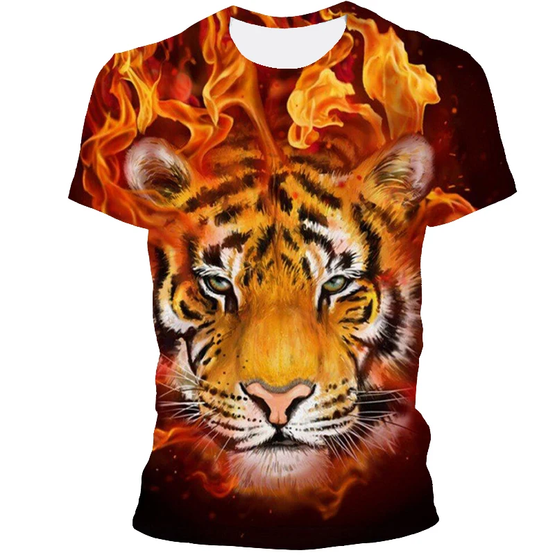 

2021 new animal funny 3D fashion style round neck boy girl tiger 3D top T-shirt