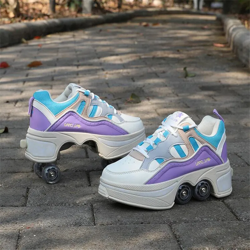 Walk Skates Deform Wheel Skates for Adult Childred Runaway Skates Four-wheeled Hot Shoes Casual Sneakers Men Women Unisex Shoes
