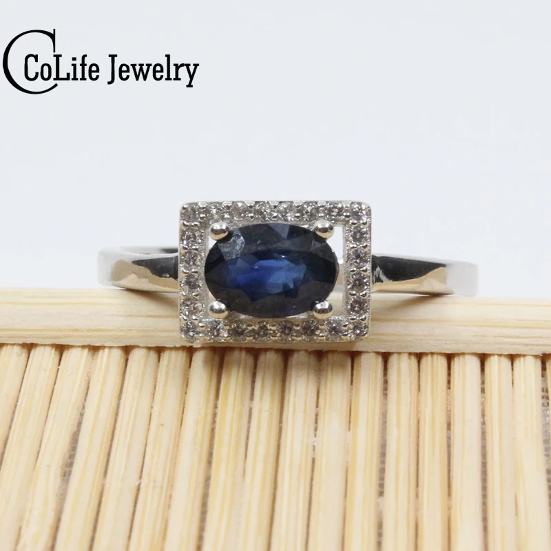 Женское кольцо из серебра 925 пробы с сапфировым стеклом 5 х7 мм | Украшения и
