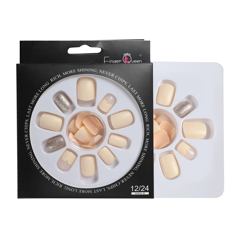 

FingerQUeen Fake Nail Tips Short Nail Style Full Coverage Detachable Nail Art Square Short Glossy French Fake Nails Art