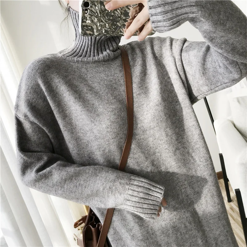 2019 зимние женские повседневные платья осенние с длинным рукавом Водолазка