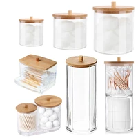 bamboo lidded cotton swab organiser makeup remover tin clear bathroom stacker cotton ball dust box jewelry organizer