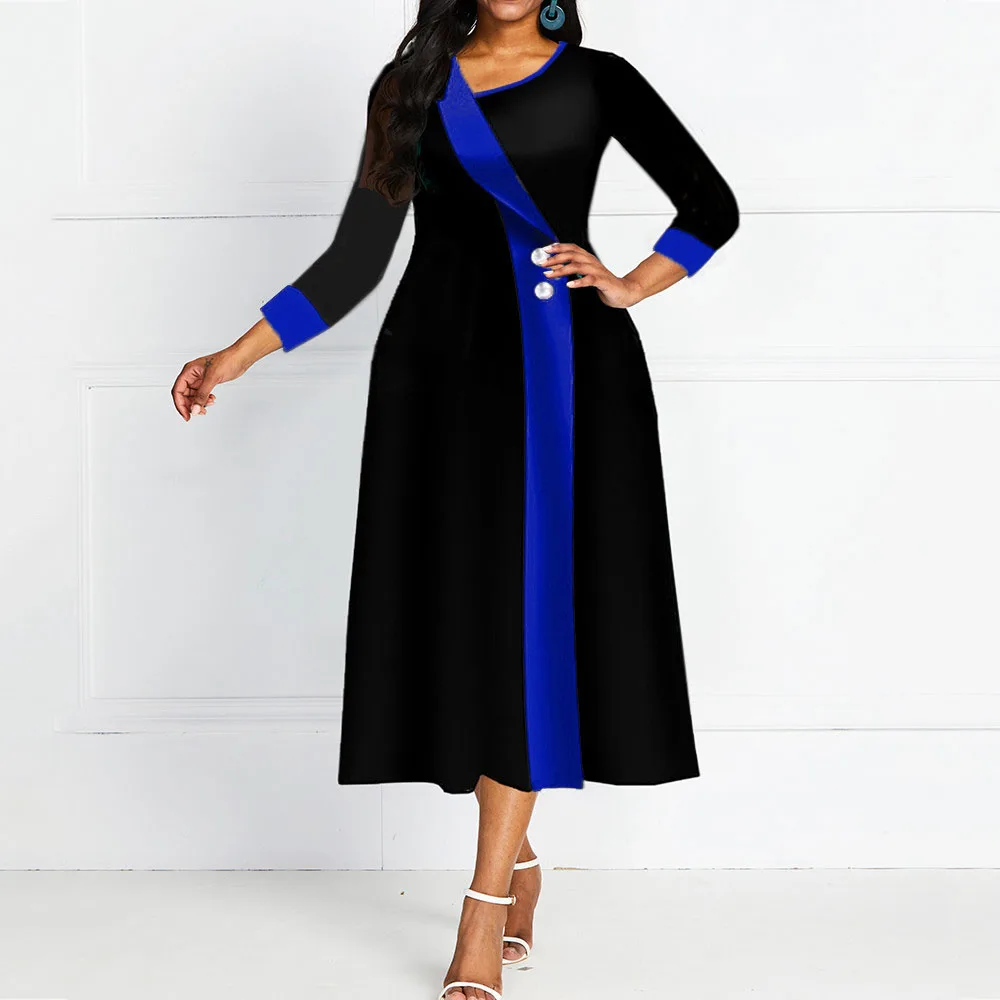 Элегантное офисное платье для женщин осень весна длинный рукав Высокая талия