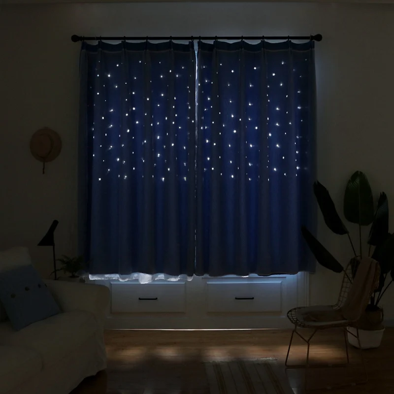 100*200cm Home Hollow Curtains Double Layers Blackout Hooking High Shading Stars Patterns For Sleeping Room | Дом и сад