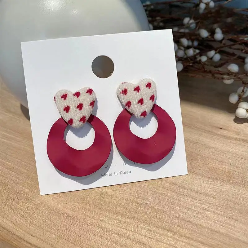 

New Korean Statement Love Heart Earrings For Women Geometric Round Dangle Drop Earrings Brincos 2021 Fashion Jewelry