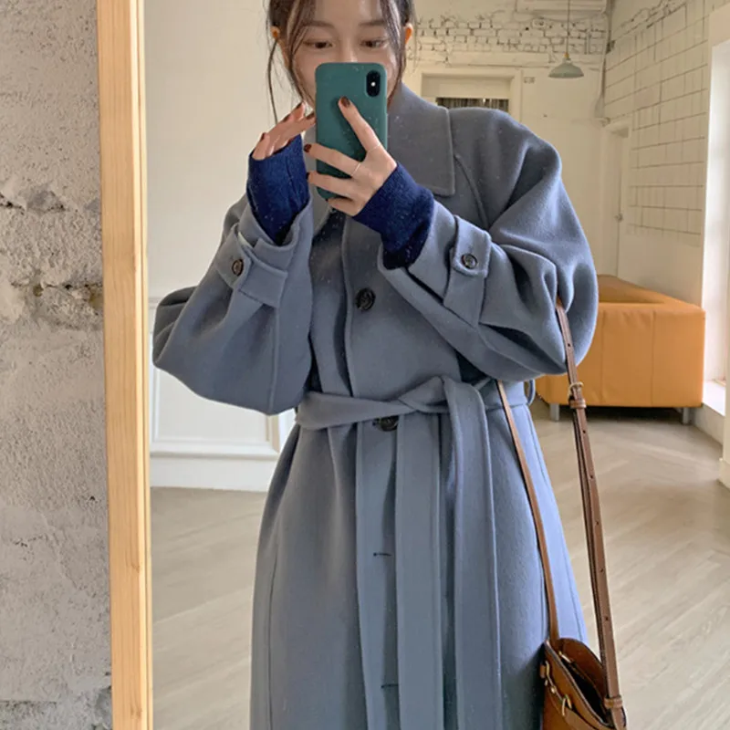 

Woolen Coat Womens Clothing 2020 New Autumn Winter Korean Fashion Lapel Loose Retro Mid-Length Elegant Woman Woolen Jacket A380