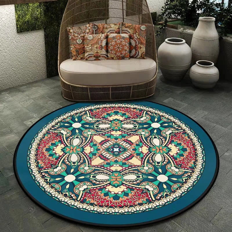 

Persian Ethnic Round Carpet for Living Room Retro Totem Bedroom Hanging Basket Chair Floor Mat Anti Slip Kids Room Rugs Pray Mat